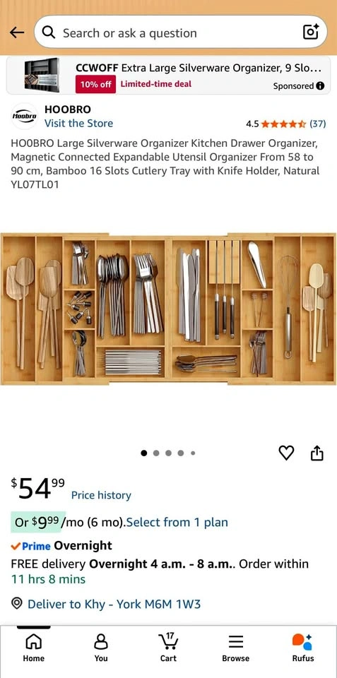 HOOBRO Extra Large Expandable Bamboo Silverware Organizer