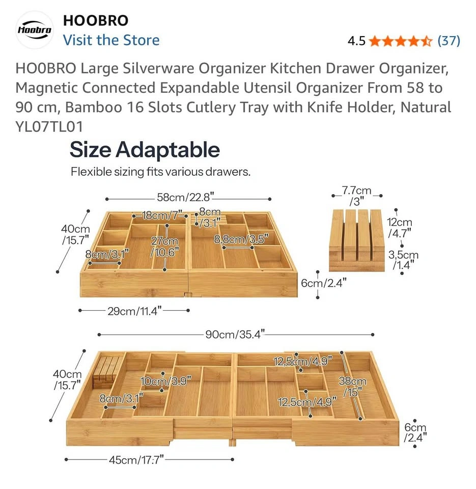HOOBRO Extra Large Expandable Bamboo Silverware Organizer - photo 2