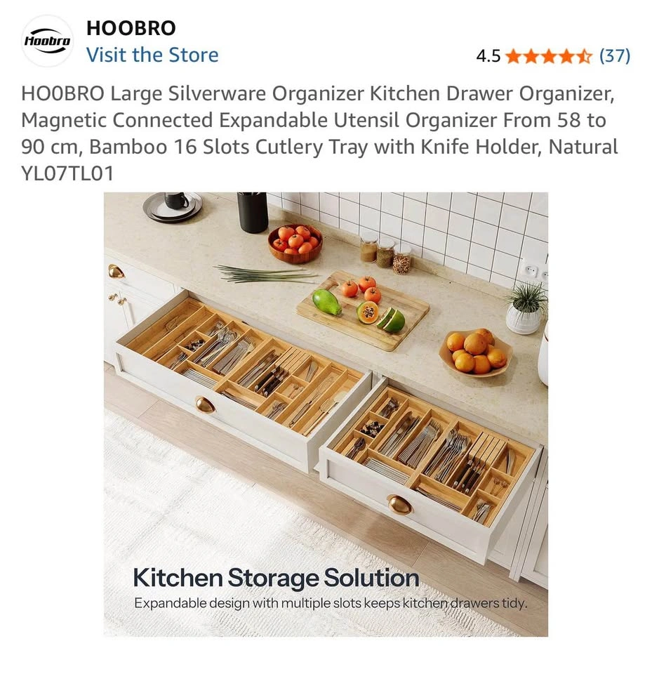 HOOBRO Extra Large Expandable Bamboo Silverware Organizer - photo 3