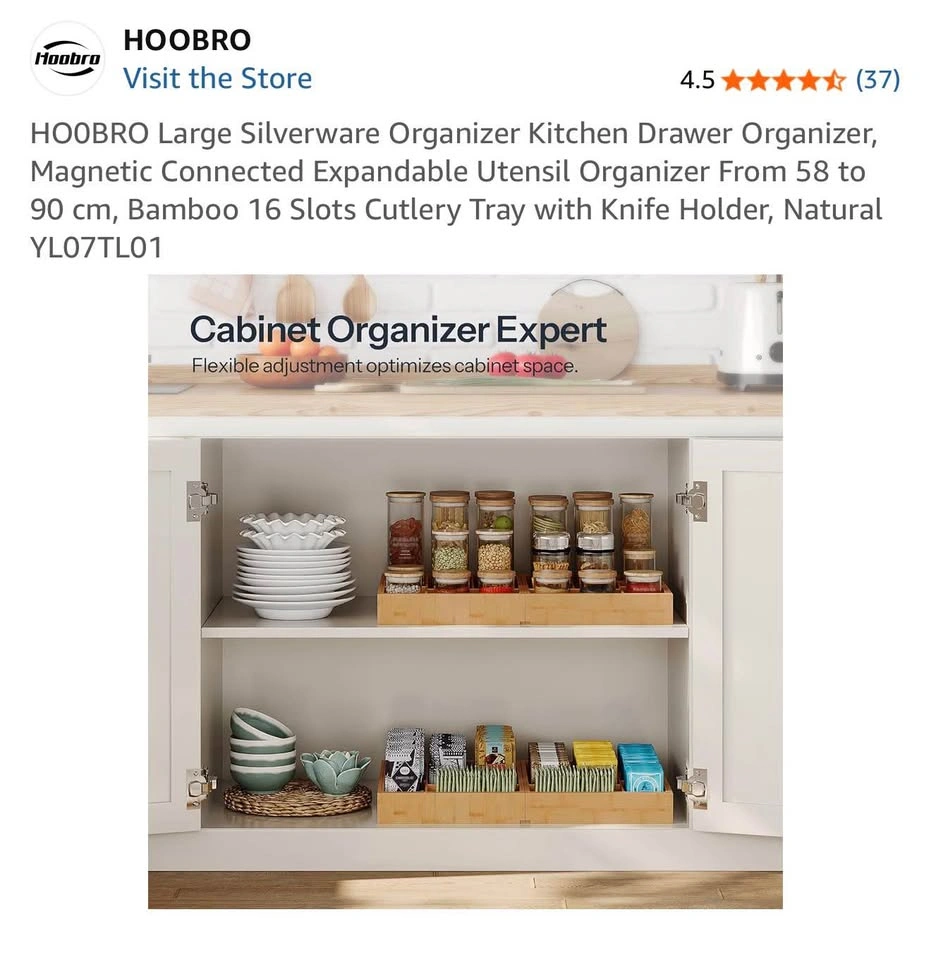 HOOBRO Extra Large Expandable Bamboo Silverware Organizer - photo 4