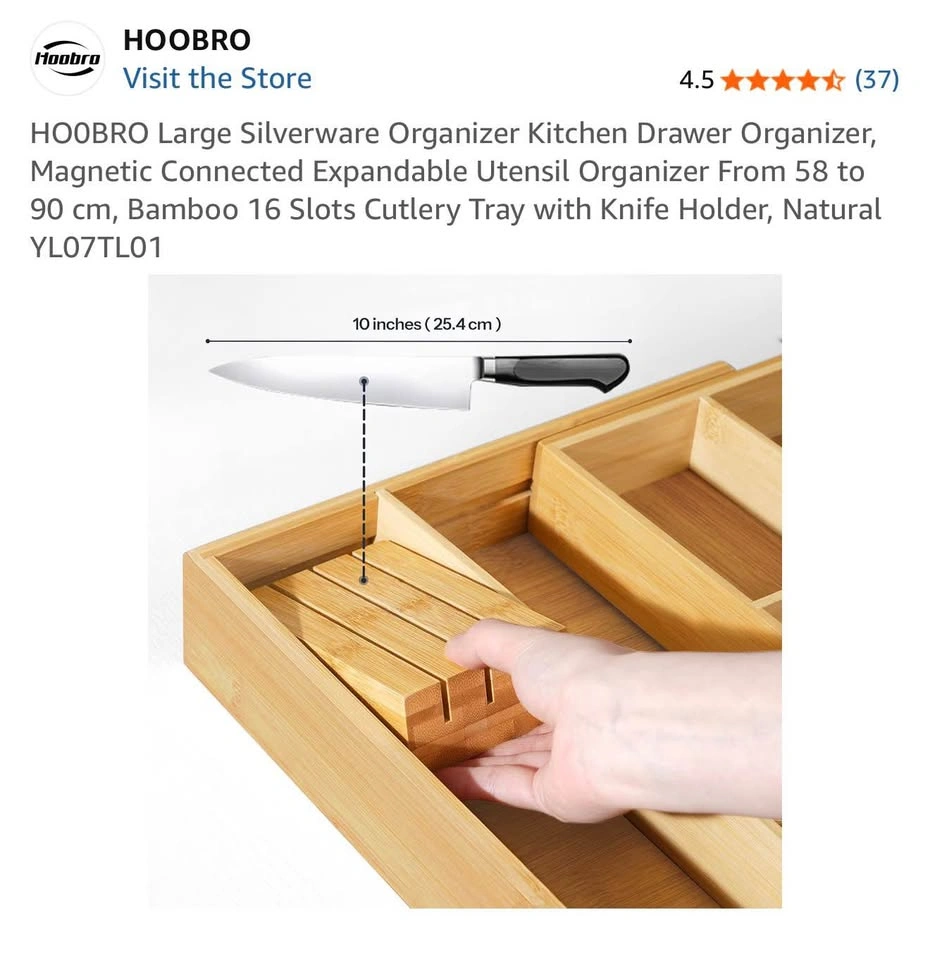 HOOBRO Extra Large Expandable Bamboo Silverware Organizer - photo 5