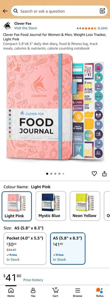 Clever Fox Food & Fitness Journal, Undated (A5, Light Pink) - photo 2