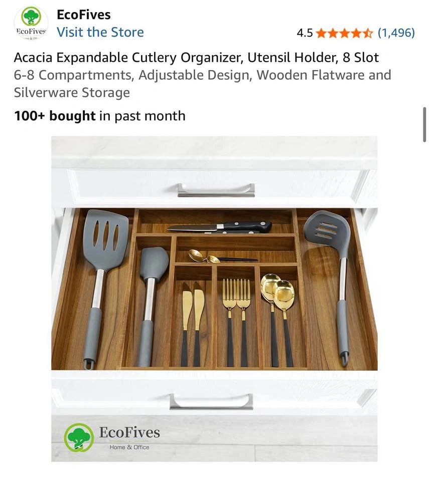 Large Acacia Wood Expandable Premium Silverware Organizer - photo 5