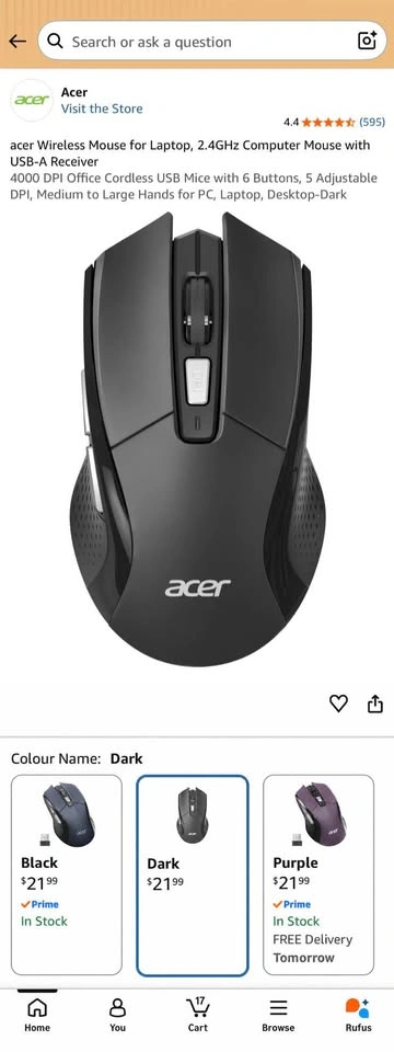 ACER Wireless Ergonomic Mouse – 4000 DPI, 6 Buttons - photo 2