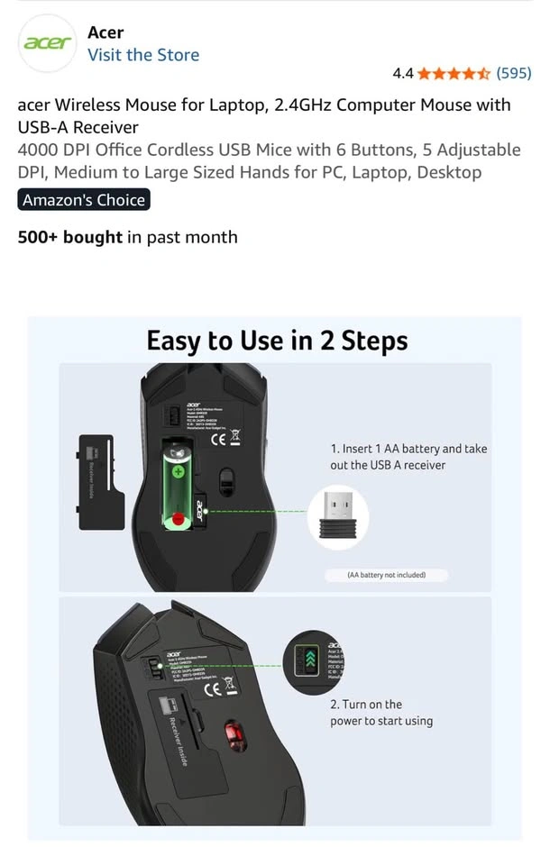 ACER Wireless Ergonomic Mouse – 4000 DPI, 6 Buttons - photo 5
