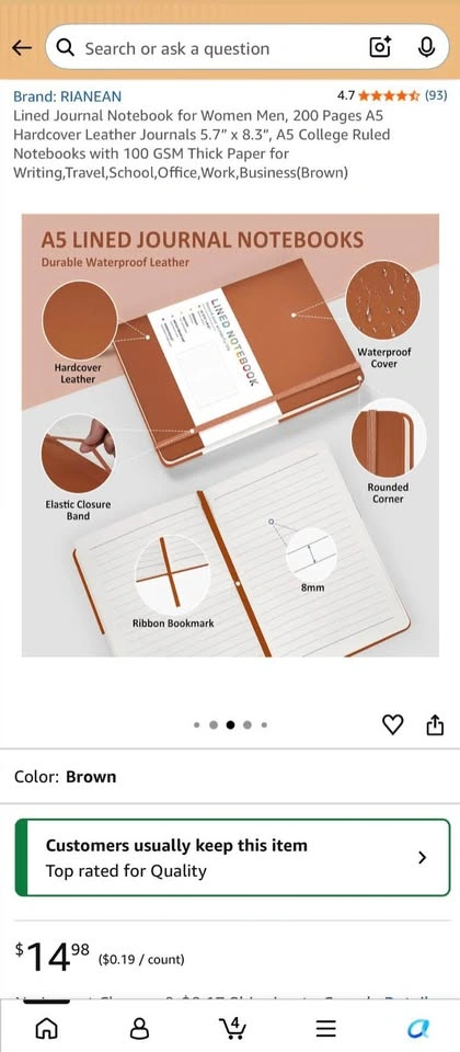 Premium Waterproof Leather Lined Journal (Brown, 200 Pages) - photo 2
