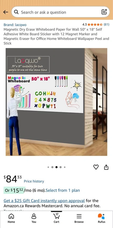 Magnetic Dry Erase Whiteboard Wall Set (50x18in.) - photo 2