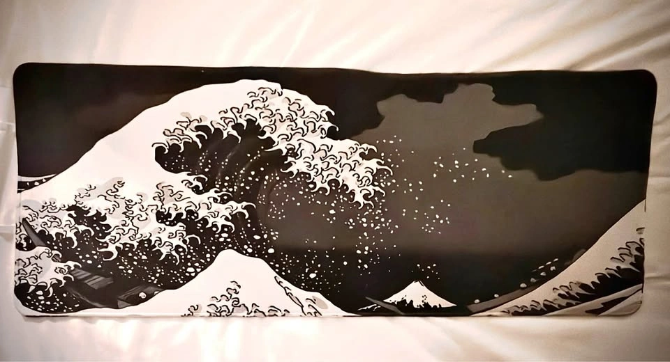 Large Japanese Style Black Sea Waves Non-slip Desk Gaming Pad