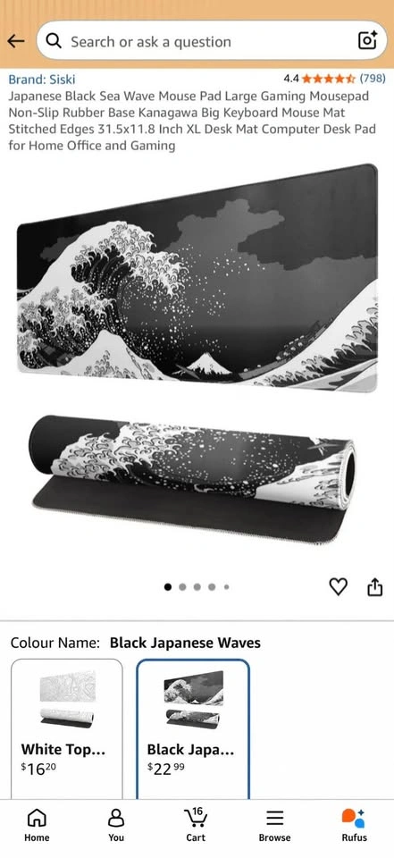Large Japanese Style Black Sea Waves Non-slip Desk Gaming Pad - photo 2