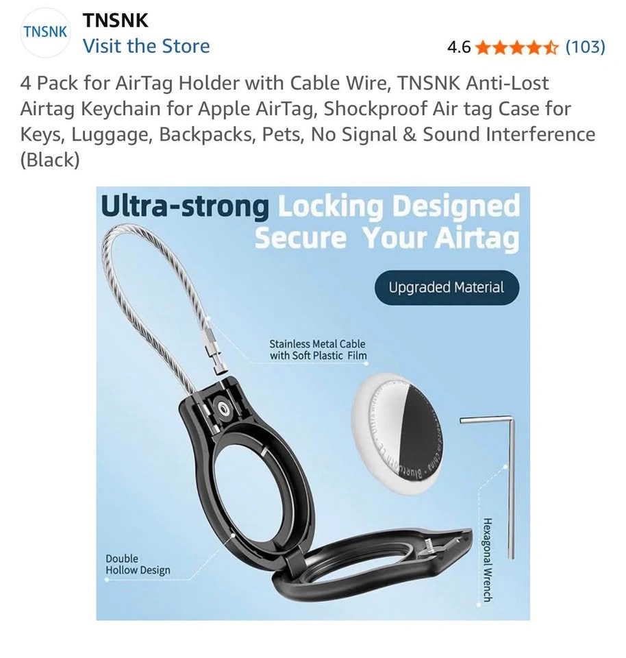3 Anti-theft AirTag Holders with Steel Cable + Free Covers - photo 3