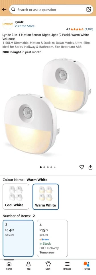 Lyridz Motion Sensor Dimmable Night Lights (Warm White, 2 pack) - photo 2