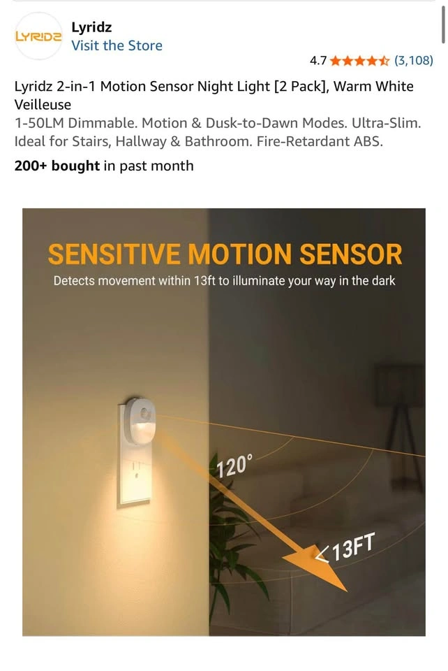 Lyridz Motion Sensor Dimmable Night Lights (Warm White, 2 pack) - photo 4