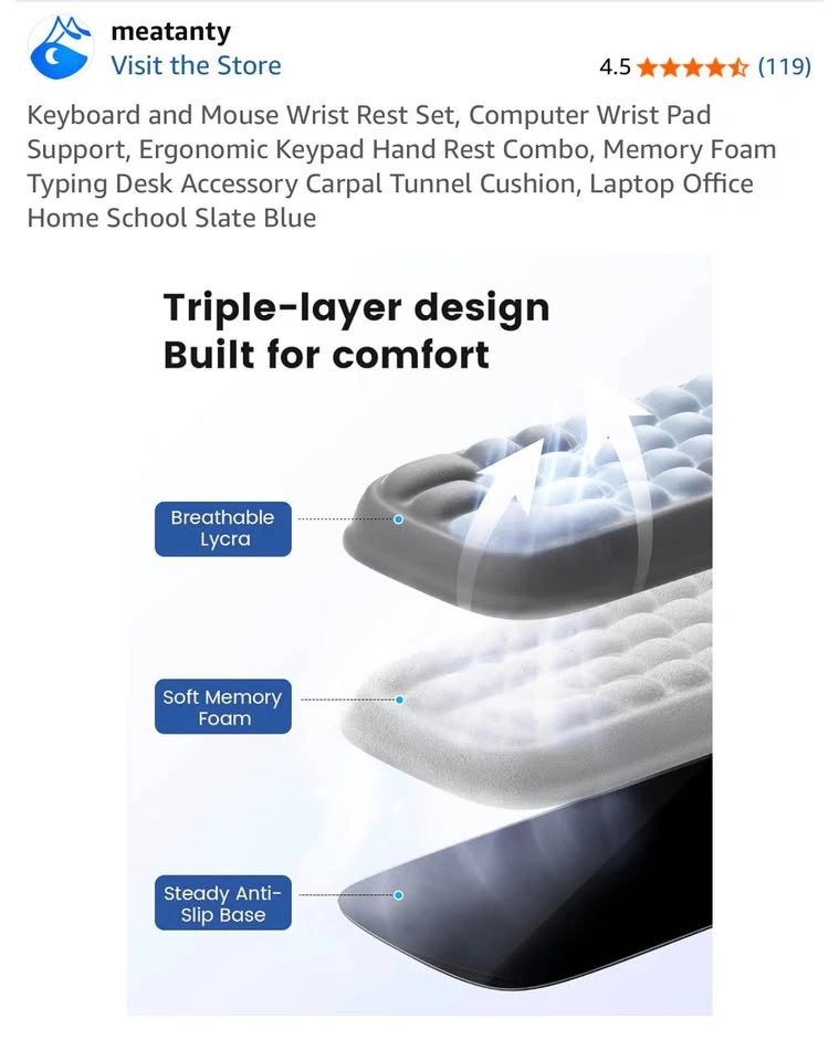 Ergonomic Air Cloud Memory Foam Keyboard & Mouse Wrist Rest - photo 5