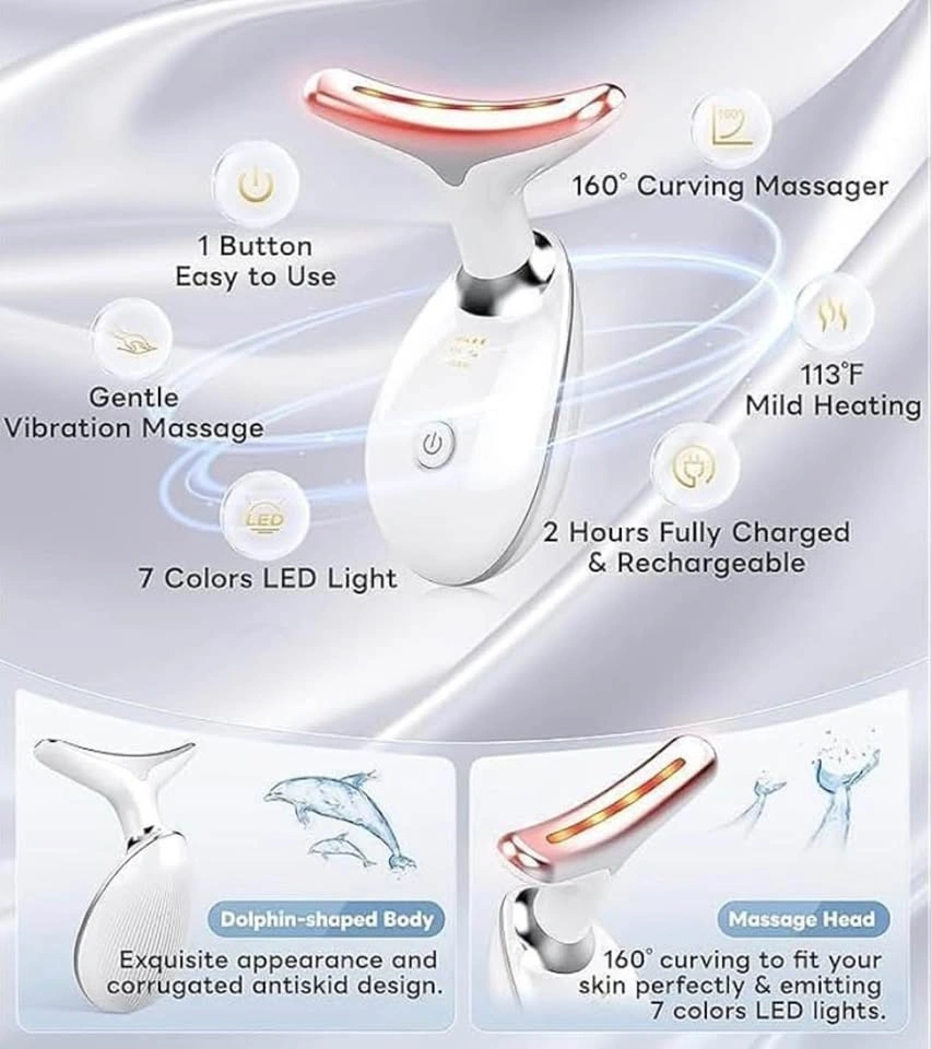 Face & Neck Beauty Massager – LED Light, Heat & Vibration - photo 5