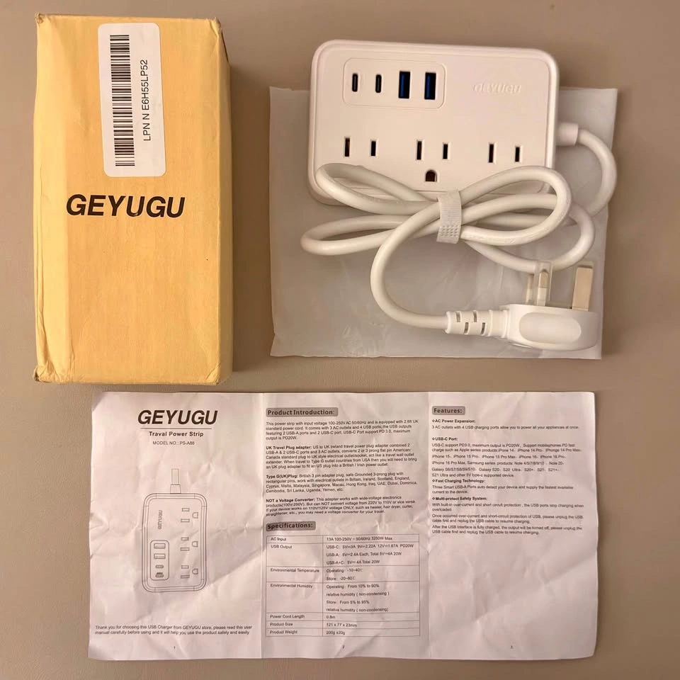 7-in-1 Slim Travel Power Strip (2.6ft, White)
