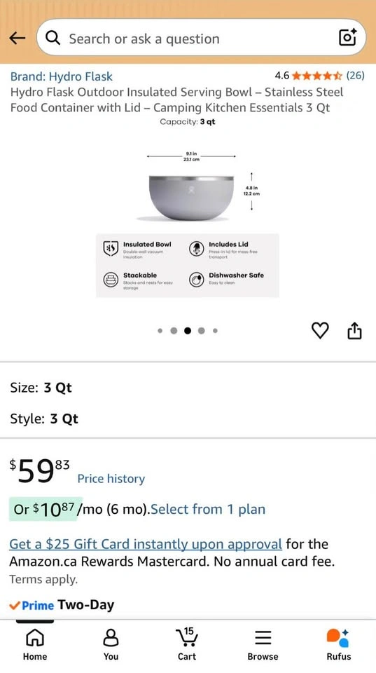 Hydro Flask Double-Wall Insulated Bowl w/Lid (Birch Gray) - photo 2