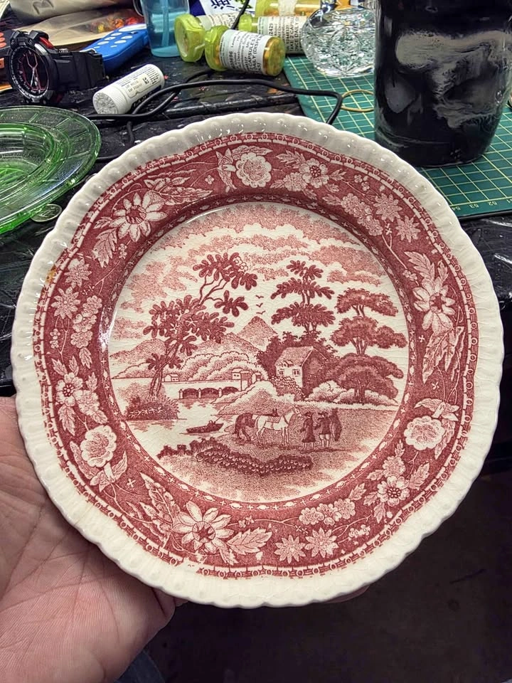 Vintage Kaneda Red Transferware Plate 6.5"
