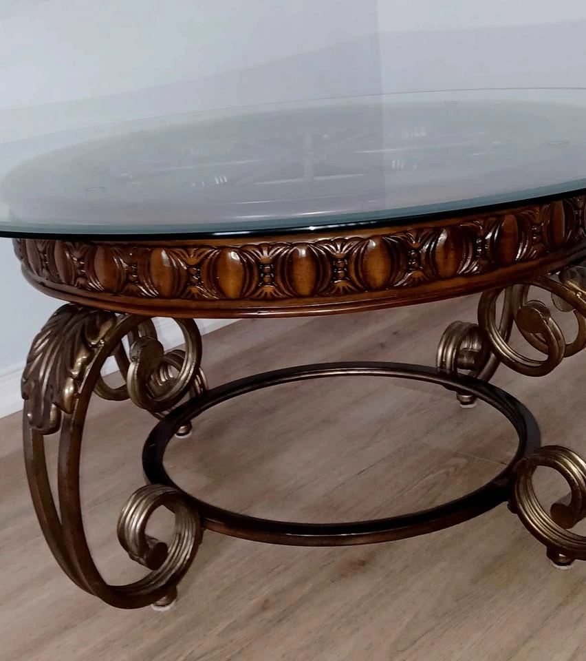 Like New Elegant Vintage Style Glass Wrought Iron Coffee Table - photo 2