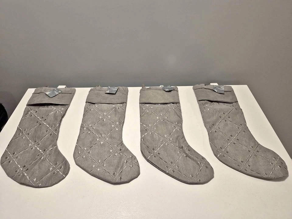 Set of 4 Holiday Time Grey Christmas Stockings