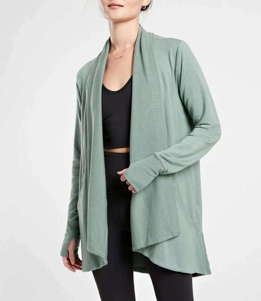 ATHLETA Minimalistic Grey Pockets Pranayama Wrap Cardigan SP