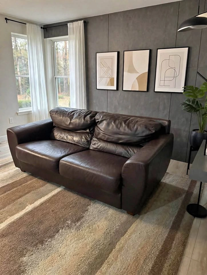 Genuine Dark Brown Leather Sofa – Excellent Condition