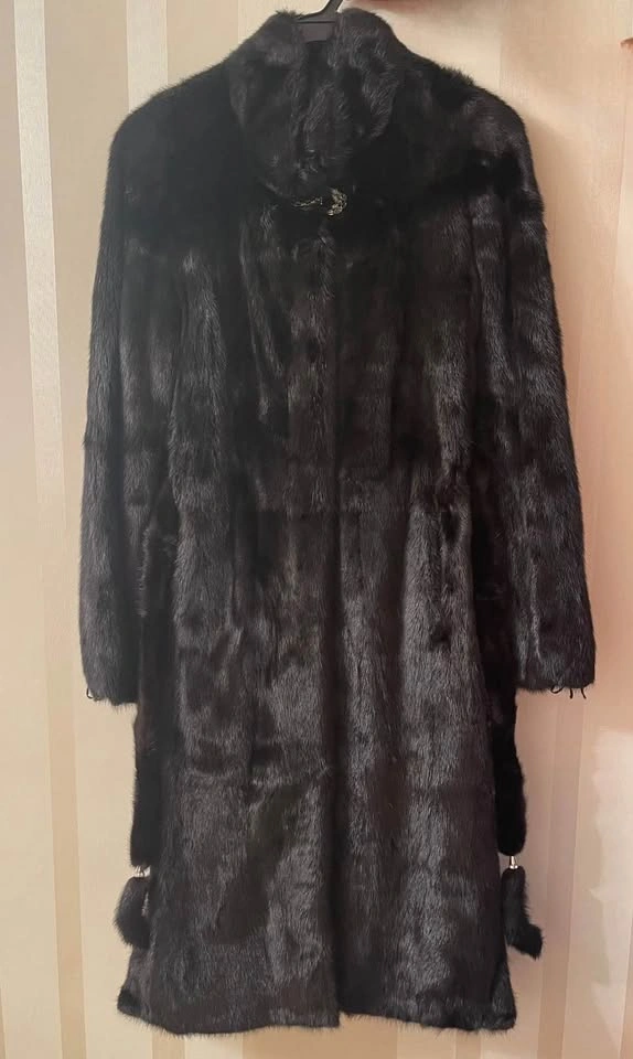 Black Genuine Mink Fur Coat – Full Length, Belted - photo 2