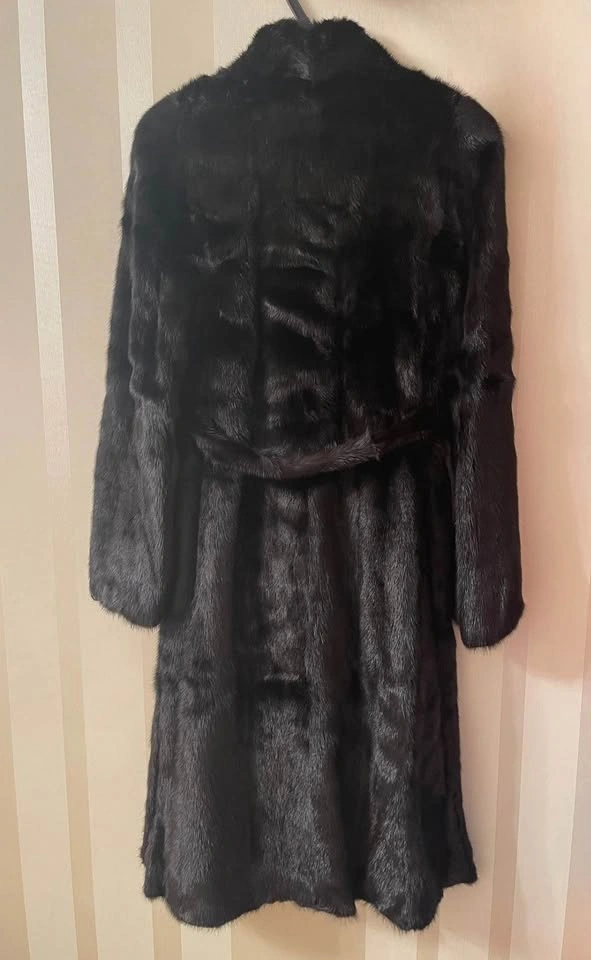 Black Genuine Mink Fur Coat – Full Length, Belted - photo 3