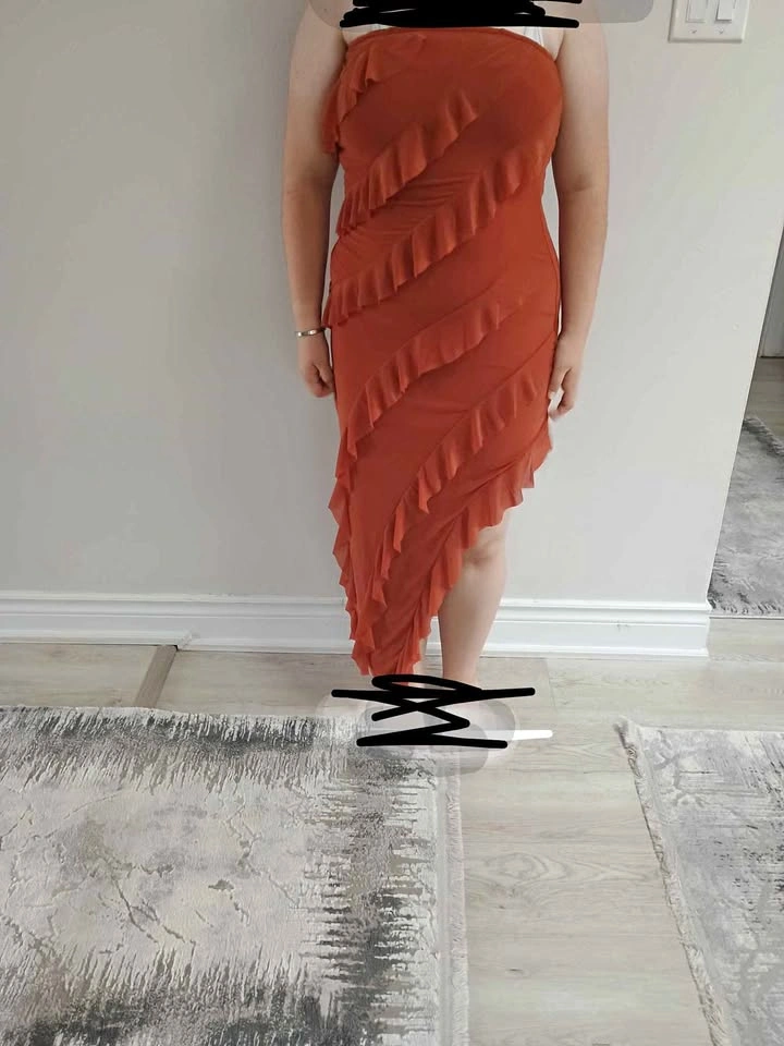 2 pretty orange ruffled no strap dresses