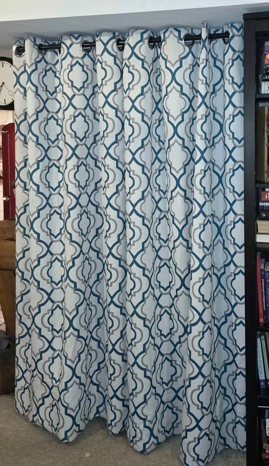 6 Panels Blackout Curtains 54x84 - Teal/Grey Trellis - photo 2