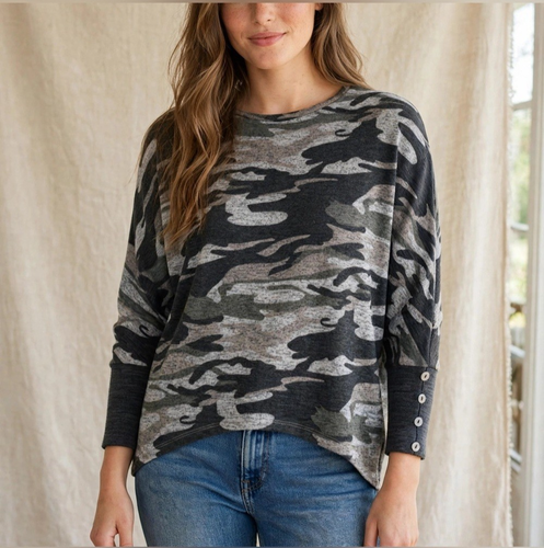 Studio 1886 Camo Dolman Sleeve Lightweight Sweater Womens Medium