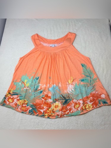 MyStyle Orange Tropical Floral Tank Top Sleeveless High Neck 1X - photo 2