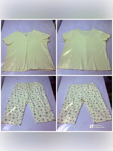 Breakfast In Bed Yellow Short Sleeve Pajama Set Crop Pants 1X - photo 2