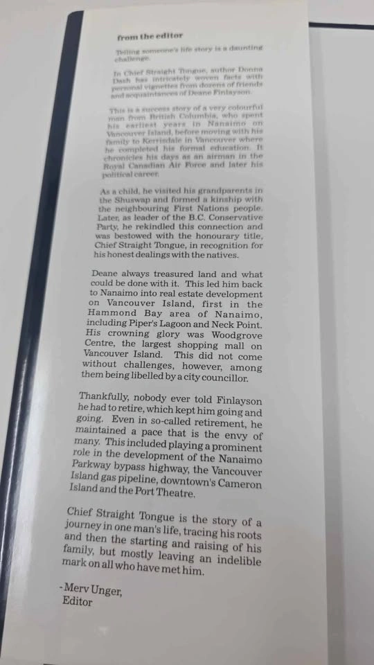 Chief Straight Tongue: The Story of Deane Finlayson - SIGNED - photo 4