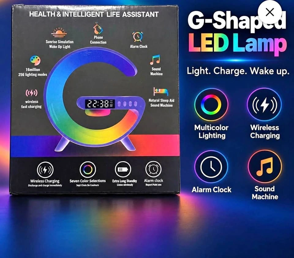 G Shaped RGB Light Alarm Clock with Wireless Charging