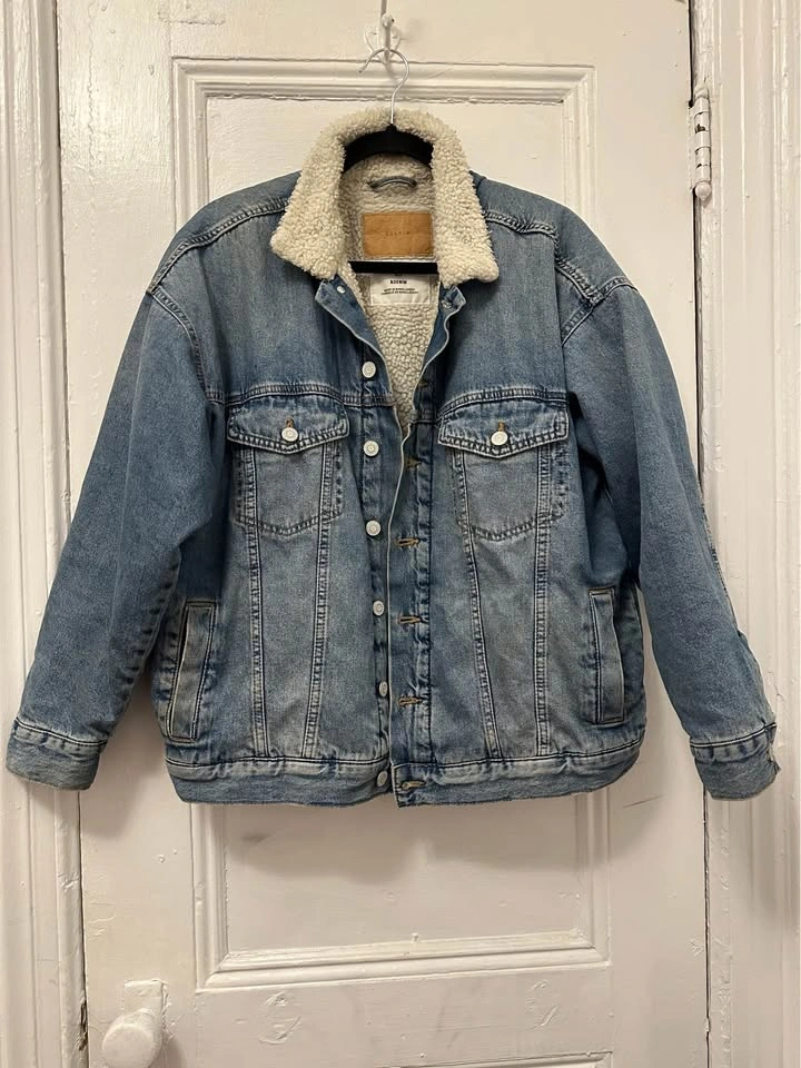 H&M &DENIM Faux Shearling Lined Cotton Denim Jacket Size M