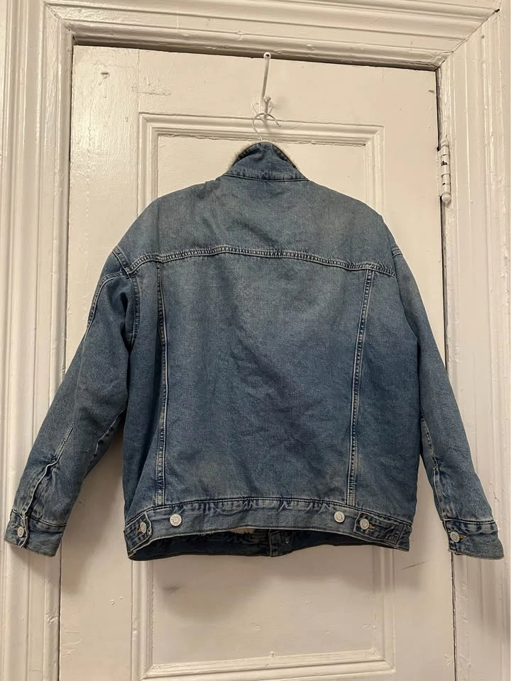 H&M &DENIM Faux Shearling Lined Cotton Denim Jacket Size M - photo 2