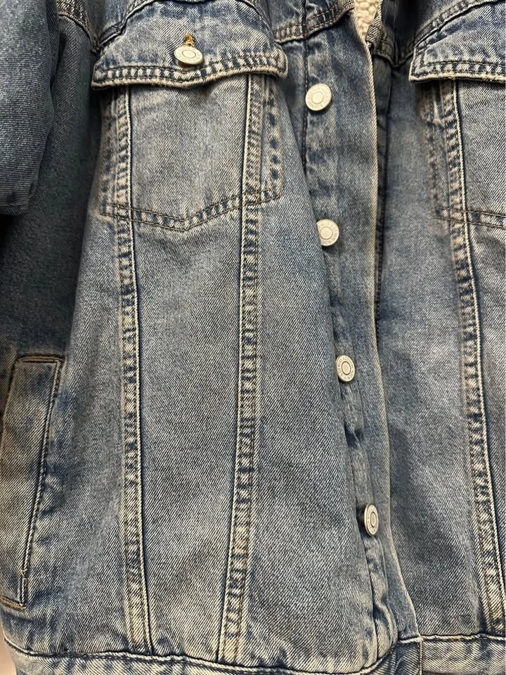 H&M &DENIM Faux Shearling Lined Cotton Denim Jacket Size M - photo 4