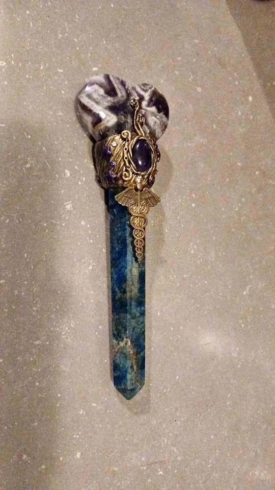 Handcrafted Crystal Healing Wand with Amethyst and Apatite
