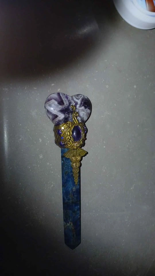 Handcrafted Crystal Healing Wand with Amethyst and Apatite - photo 2