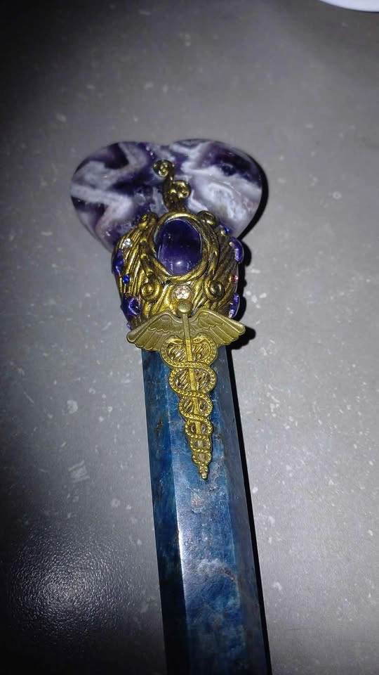 Handcrafted Crystal Healing Wand with Amethyst and Apatite - photo 4