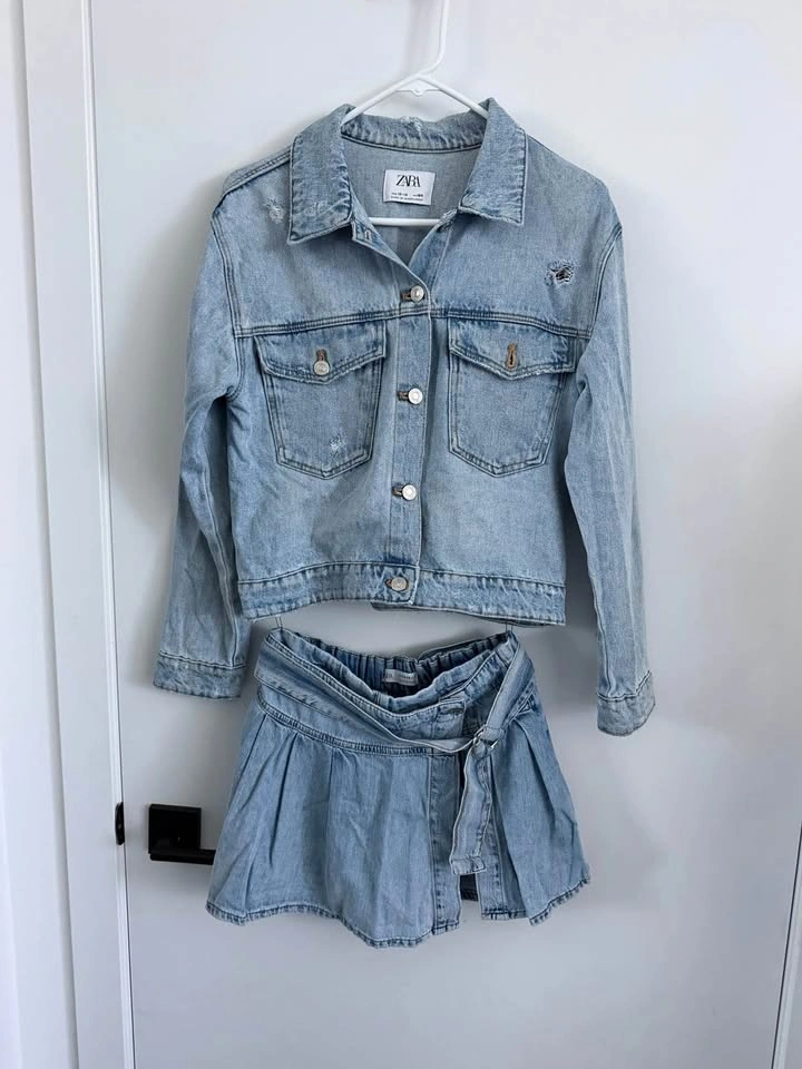 Zara Girls’ Denim Jacket and Skort Set – Size 13–14 (164 cm)