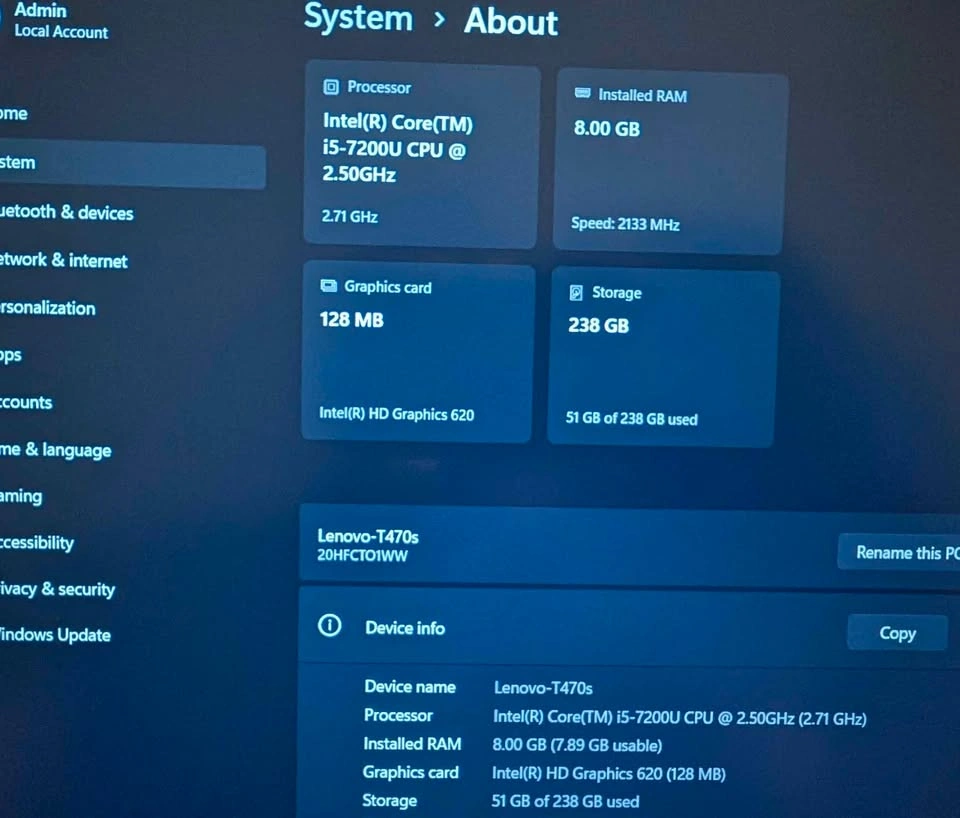 Lenovo T470s i5-7200U 2.50GHz 8G/256G Win 11 Pro - photo 2