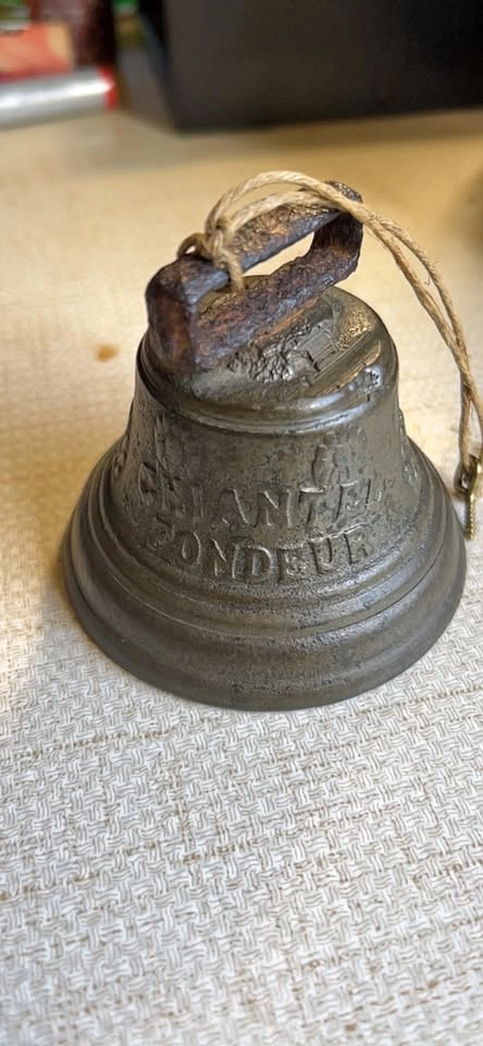 Old Metal cow/goat bell with 'CHANTEL FONDEUR' Text 1878