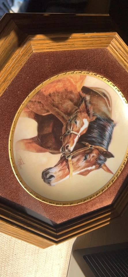 Decorative Octagonal Wooden Framed Plate with Horse Painting - photo 4