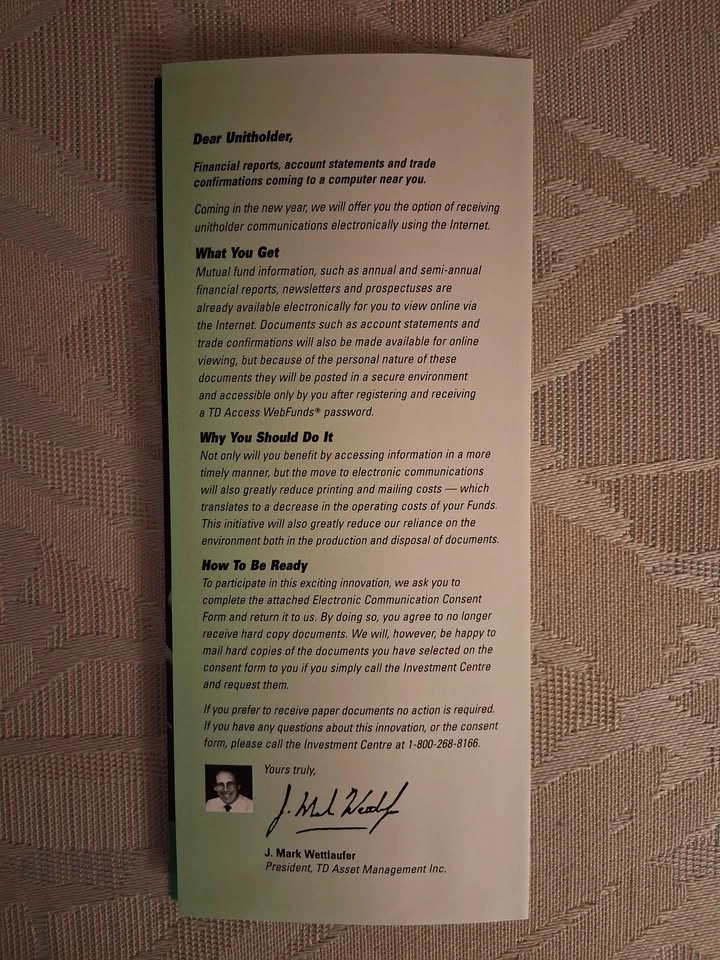 Vintage 1998 TD Bank Green Line Paperless Brochure Collectible - photo 3