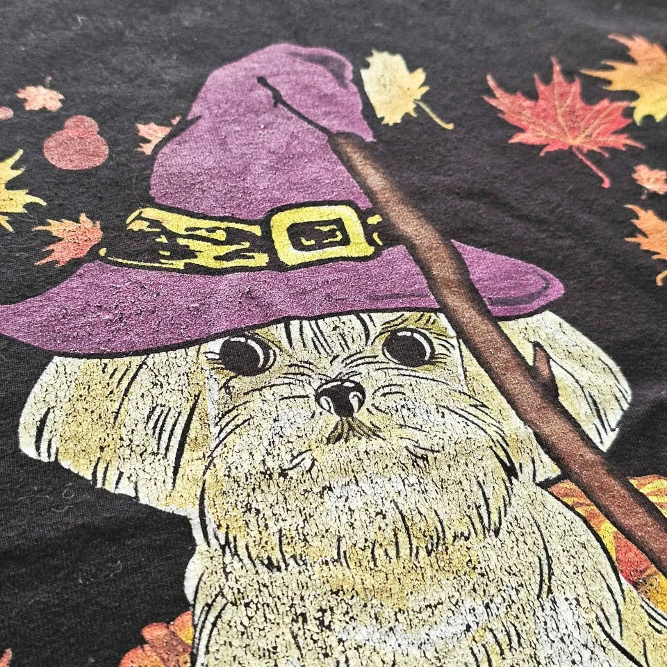 Vintage Halloween Witch Dog Graphic Black T-Shirt Size L - photo 5