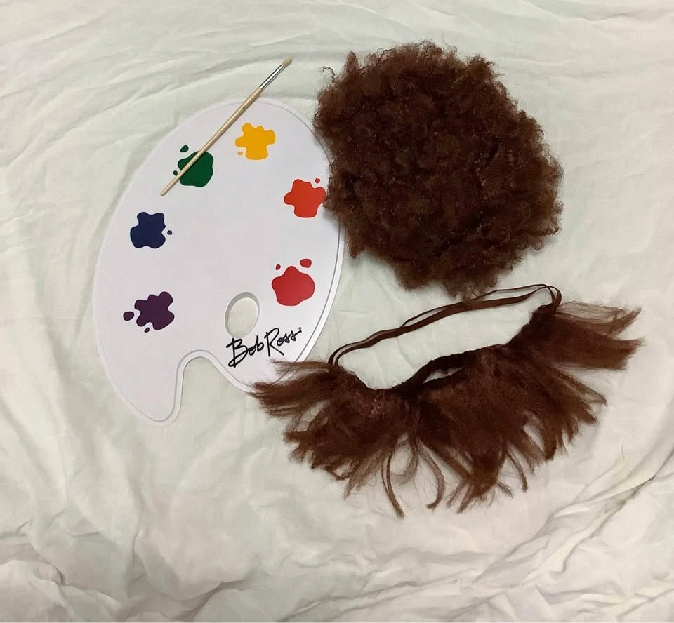 Bob Ross Costume Kit with Wig, Beard, and Palette