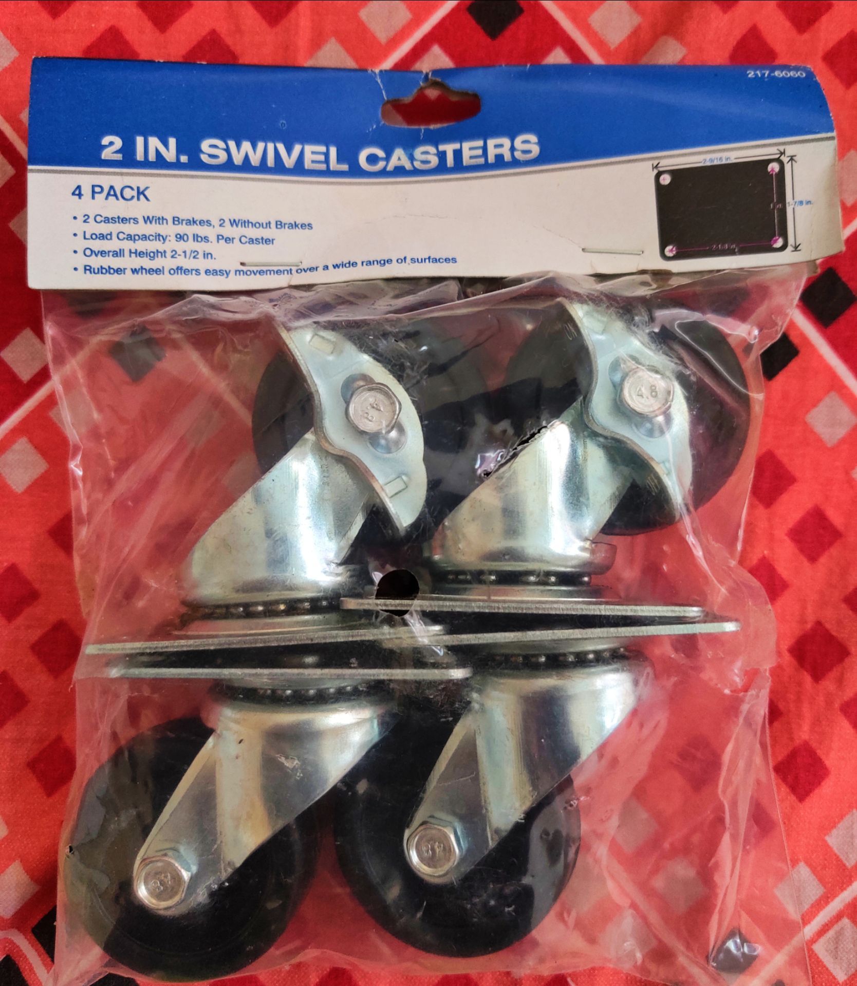NEW 2-Inch Swivel Casters 4-Pack with Brakes