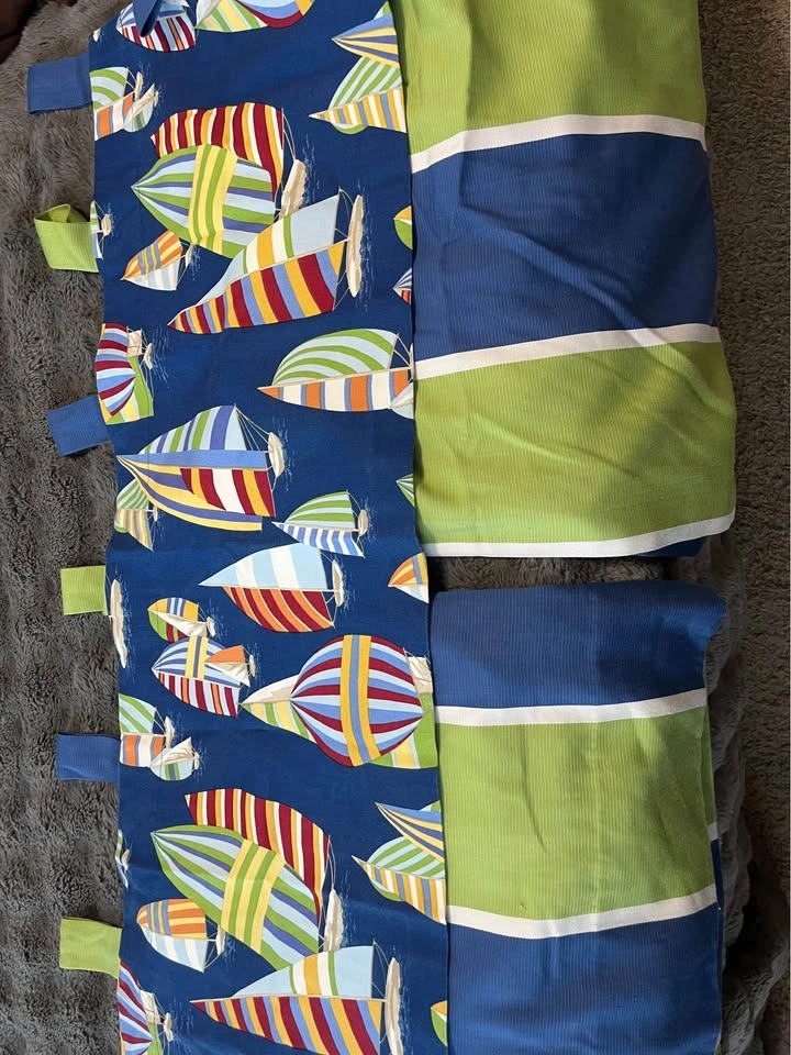 Nautical Sailboat and Striped Tab Top Curtains - photo 2