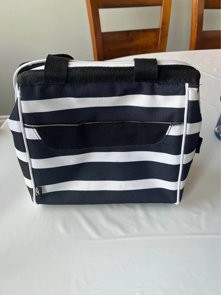 Set of 2 Black and White Striped Insulated Lunch Bags - photo 2